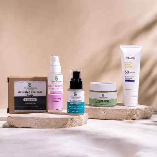 Acne Support Package Acne Support Package skincare set with activated charcoal soap, niacinamide serum, salicylic acid moisturiser and SPF 50 sunscreen